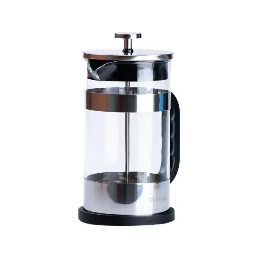 [6954125108537] Haus Roland glass French press kettle 1 liter with textured filter, chrome
