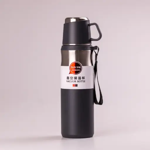 [4821000171790] Thermos with cup and strap 600 ml, gray