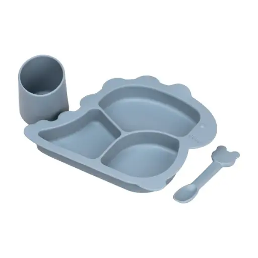 [4821000171905] Silicone tableware set for children Dinosaur 3 pieces, dark blue