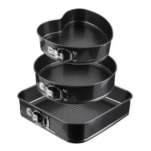 [6979812341653] Set of baking tins, circle/heart/square, black