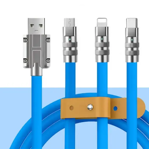 [4821000174555] USB Universal cable 3 in 1 High speed transmission Micro, Lightning, Type-C 120W (6A) (Blue)