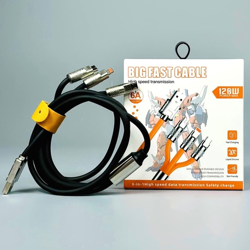 [4821000174562] USB Universal cable 3 in 1 High speed transmission Micro, Lightning, Type-C 120W (6A) (Black)