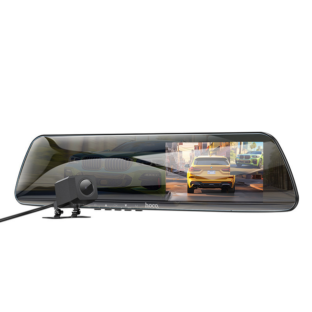 [6942007616782] Відеореєстратор Hoco DV4 4,5-inch IPS із Дзеркалом+Камера Заднього Виду (Чорний)