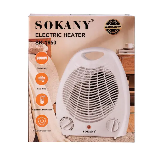 [2000000004983] Тепловентилятор Sokany SK-1650 спіральний 2000 Вт, білий