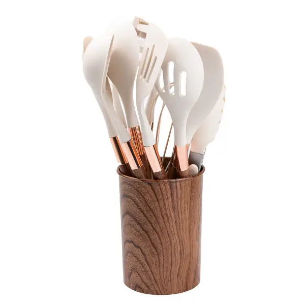 [2000000012025] Set of kitchen accessories with a stand of 11 pieces, brown