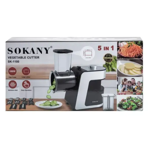 [2000000029856] Овочерізка-мультирізка електрична Sokany SK-1180 з 5 насадками для шаткування, сталь.