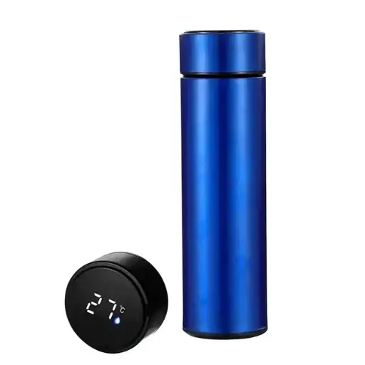 [2000000002361] Thermos with temperature sensor 500 ml with screw lid, blue