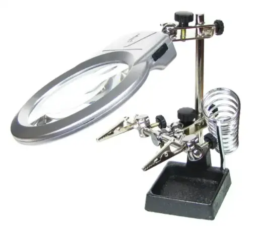 [11964] PCB and soldering iron holder MG16129-A with LED lighting and double magnifier (large magnifier d=90 mm, 2x; small magnifier d=21, 6x)
