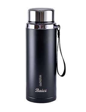 [2000000002958] Baicc 800 ml stainless steel thermos with strap, black