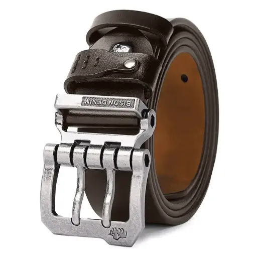 [2000000090504] Men's genuine leather belt Bison Demin Dark Brown 125 cm