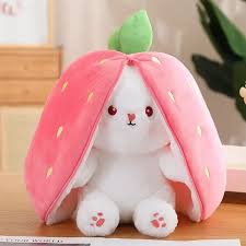 [4821000189283] Toy soft-transformer Bunny with ears of strawberries 45cm Art-0274 (white-pink)