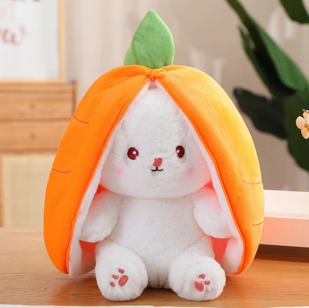 [4821000189290] Toy soft-transformer Bunny with carrot ears 35cm Art-0273 (white-orange)