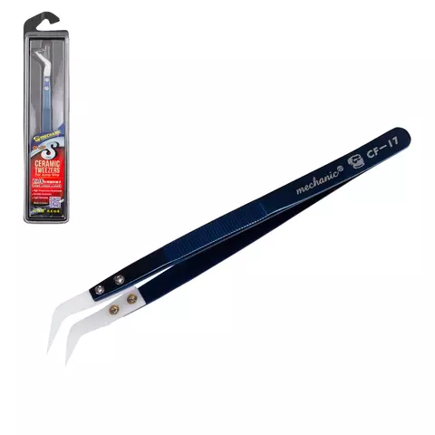 [916563] Mechanic CF-17 assembly tweezers, ceramic, curved, 155 mm
