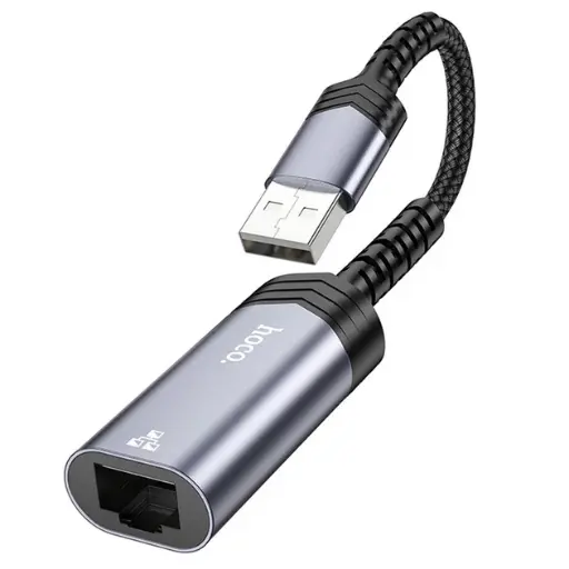 [45060] Адаптер перехідник Hoco UA26 1000 Mbps USB to RJ45 metal gray