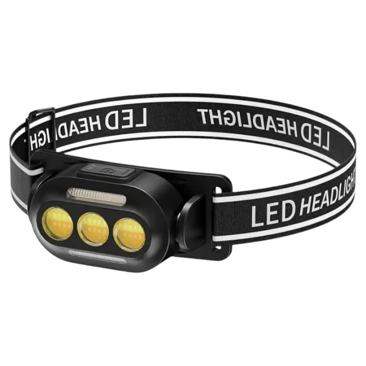 [0860612910807] Ліхтар налобний YD02-COB(white+red+blue), Li-Ion акумулятор, Type-C (Чорний)