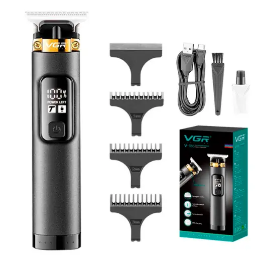 [6973224089851] Машинка (триммер) для стрижки волосся VGR V-985, Professional, 4 насадки, LED Display (Чорний)