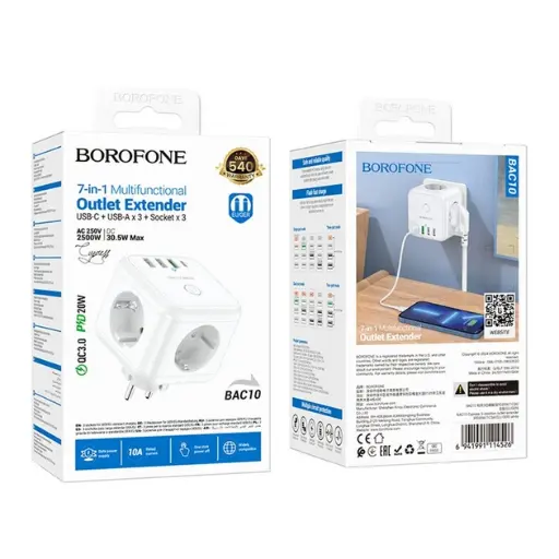 [6941991114526] Borofone BAC10 (PD20W/1C3A)(EU) Power Extension Cord (White)