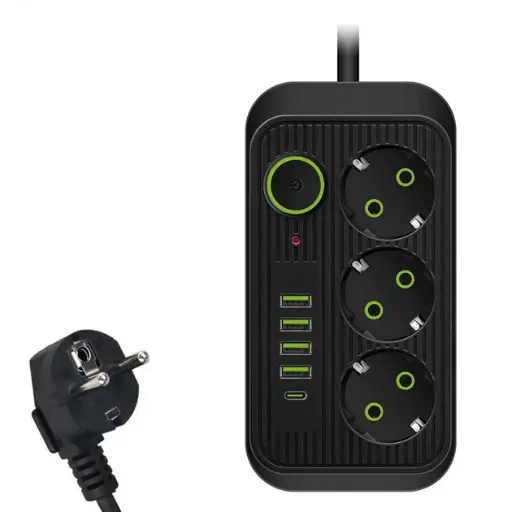 [4821000194959] UA Power F09U extension cord with 3 outlets + 4USB+Type-C 4m (Black)