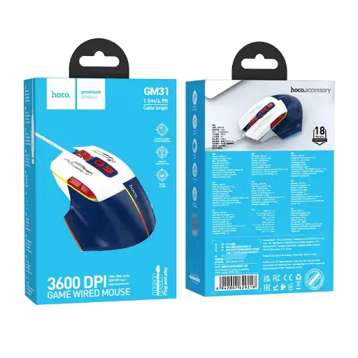 [46868] Ігрова миша Hoco GM31 з підсвічуванням white blue