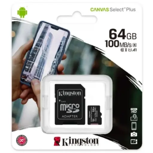 [26380] Карта пам'яті Micro SD 64GB (10) (+adapter) Kingston Canvas Select Plus UHS-I