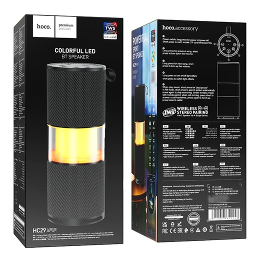 [47785] Portable Bluetooth speaker Hoco HC29 with LED backlight black