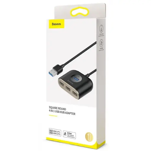 [27360] USB-Хаб Baseus Square Round USB to USB 3.0 + 3USB 2.0 (1m) (black)