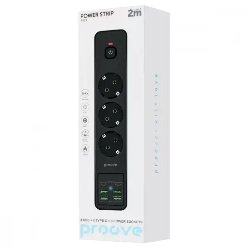 [39683] Мережевий фільтр Proove Power Socket P-03 (3 розетки + 4 USB + 2 Type-C) 2М