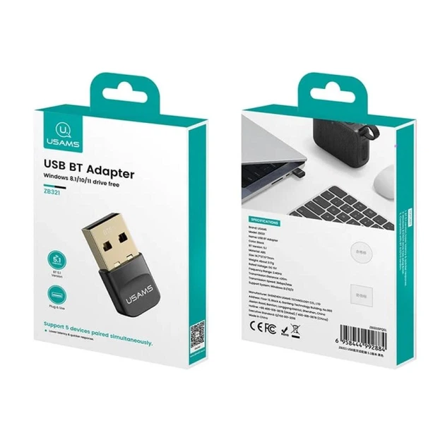 [56697] Bluetooth адаптер Usams ZB321 B 5.1 Plug and Play (Чорний)