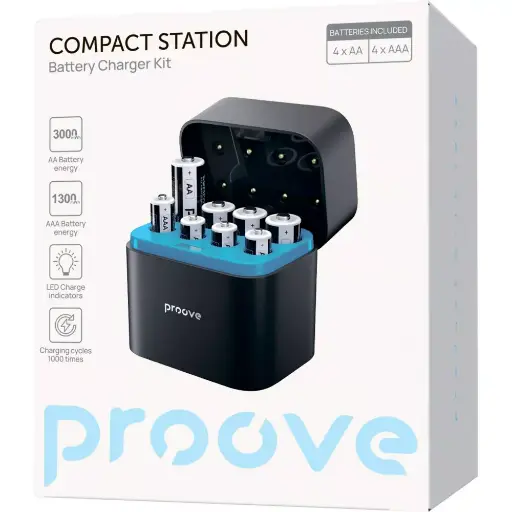 [67230] Зарядний Пристрій з Акумуляторними Батарейками Proove Compact Station 8pcs (4xAAA + 4xAA)