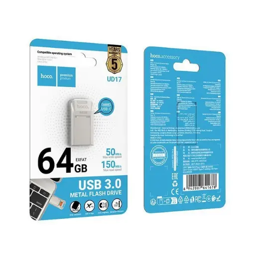 [48658] USB flash drive Hoco UD17 64GB Type-C metallic silver