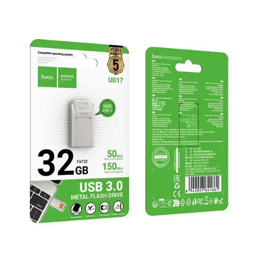 [48646] USB флеш накопичувач Hoco UD17 32GB Type-C металевий silver
