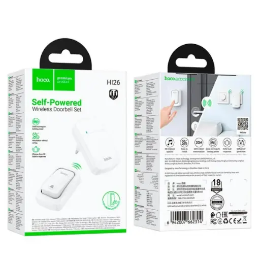 [59816] Doorbell wireless Hoco HI26 with autonomous power (433.92 MHz/38 music tracks) (White)