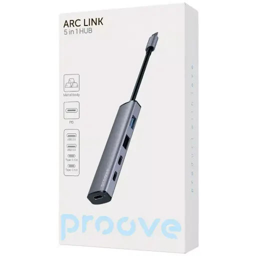 [68592] Type-C-Хаб Proove Arc Link 5 in 1 (2*USB3.0 + 3*Type-C3.0) silver